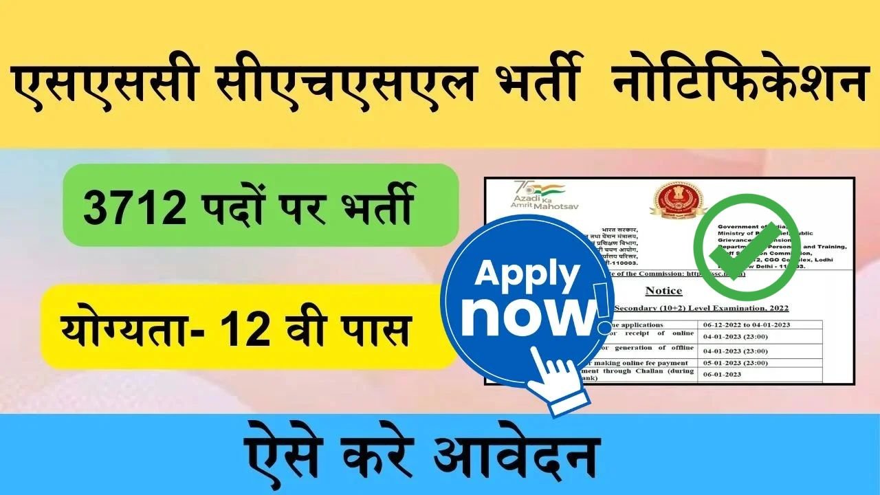 SSC CHSL Bharti: SSC CHSL के बम्पर 3712 पदों पर भर्ती, योग्यता 12वीं कक्षा पास, ऐसे करे आवेदन