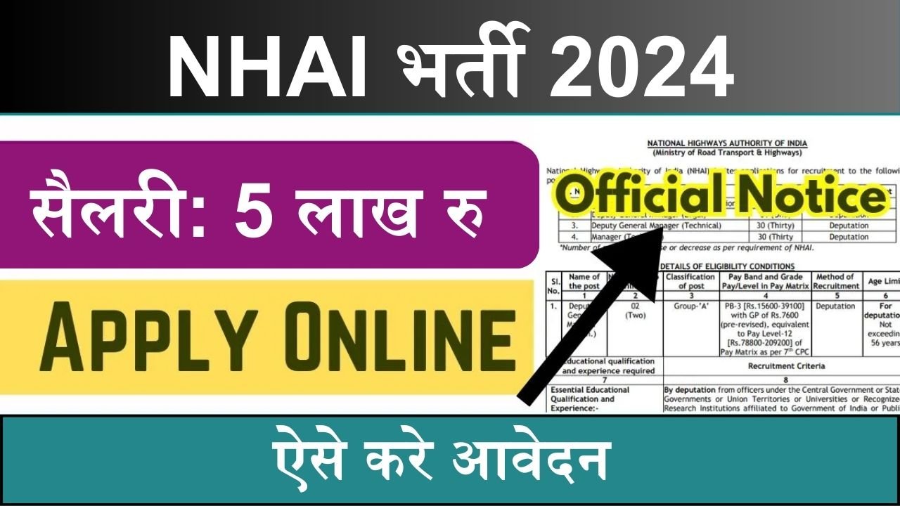 NHAI Recruitment 2024: सड़क बनाने वाली कंपनी में निकली भर्ती, बिना परीक्षा के होंगा सलेक्शन, सैलरी 5 लाख रु तक प्रतिमाह, ऐसे करे आवेदन