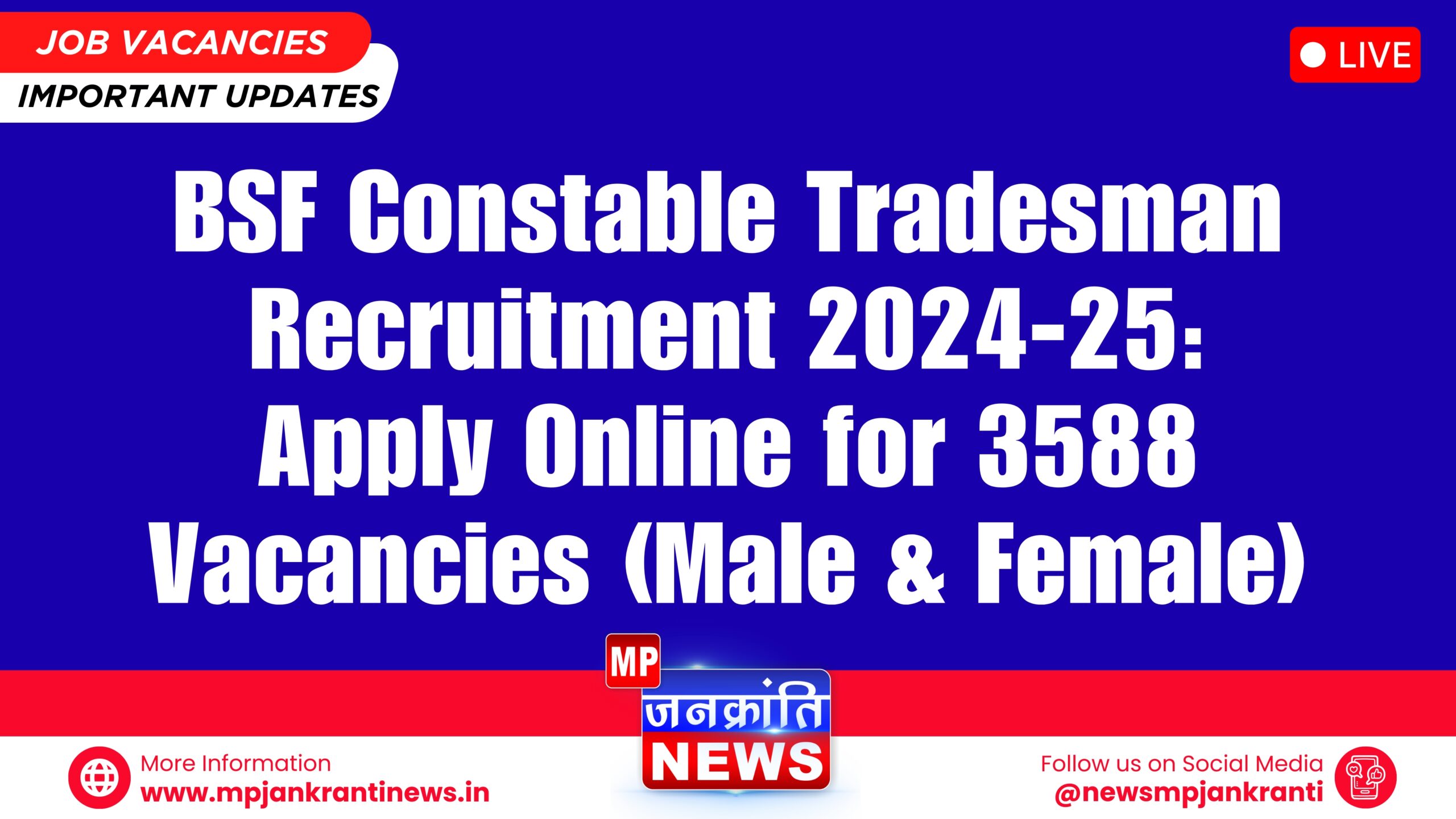 BSF Constable Tradesman Recruitment 2025 notification image showing Border