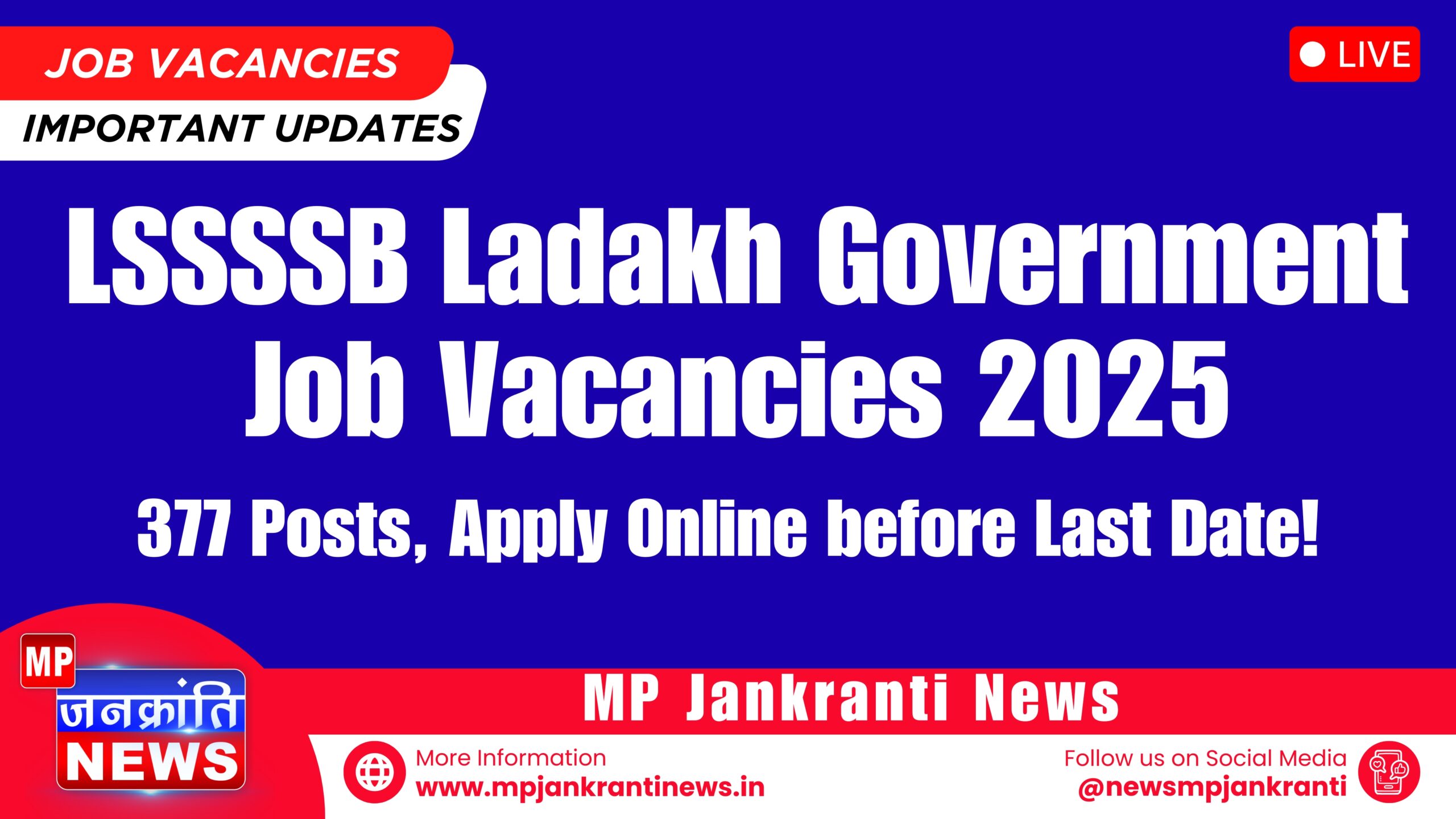 LSSSSB Recruitment 2025 notification for Driver, Junior Assistant, and other government jobs in Ladakh.