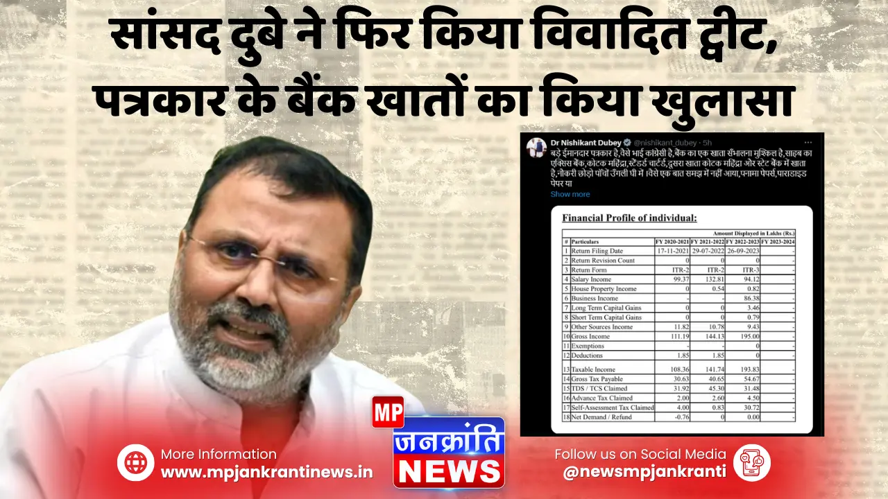 डॉ. निशिकांत दुबे का ट्वीट, पत्रकार के बैंक खाते