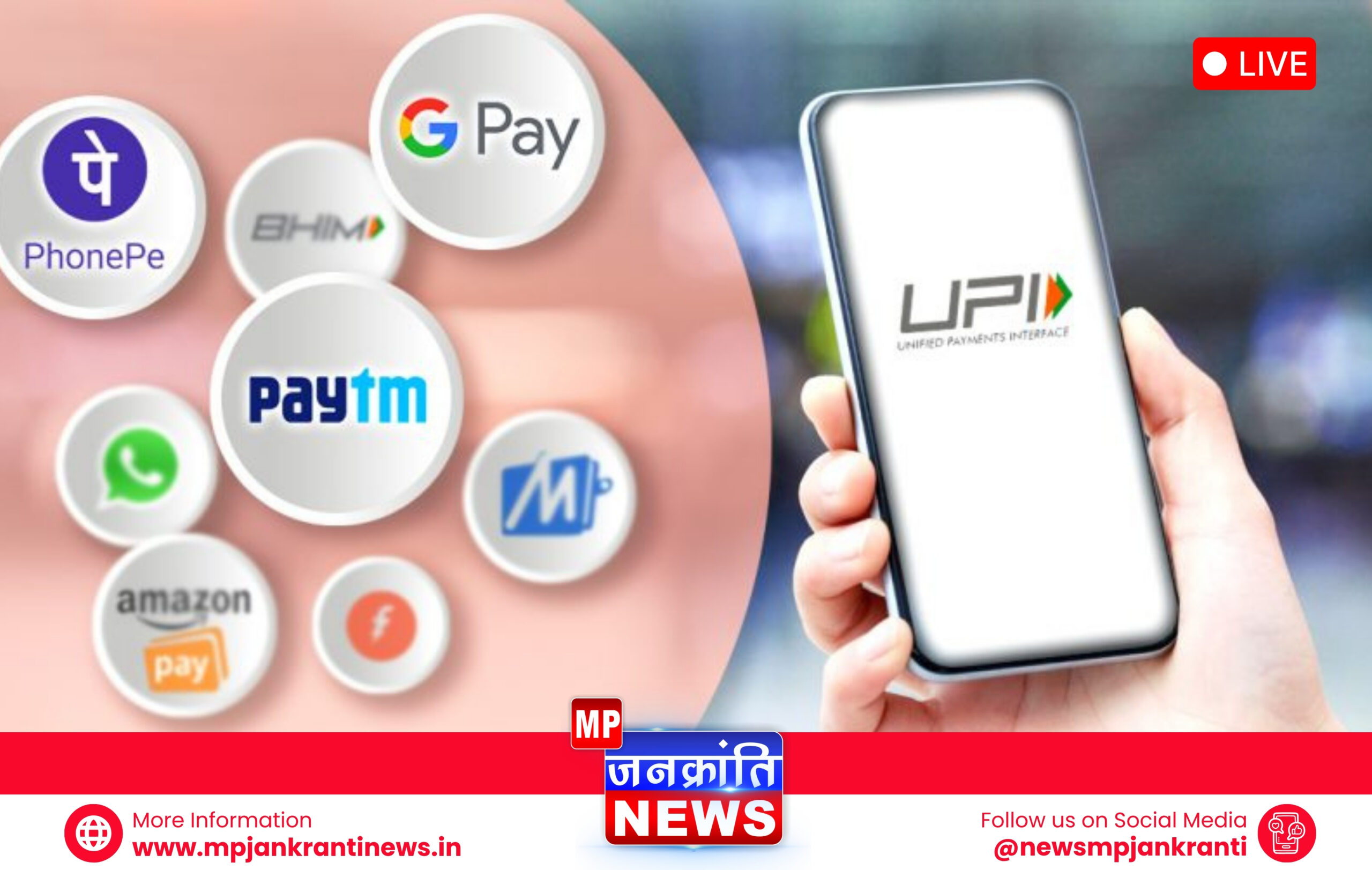 A smartphone displaying a UPI payment screen with various app logos like Google Pay and PhonePe, symbolizing digital transactions.