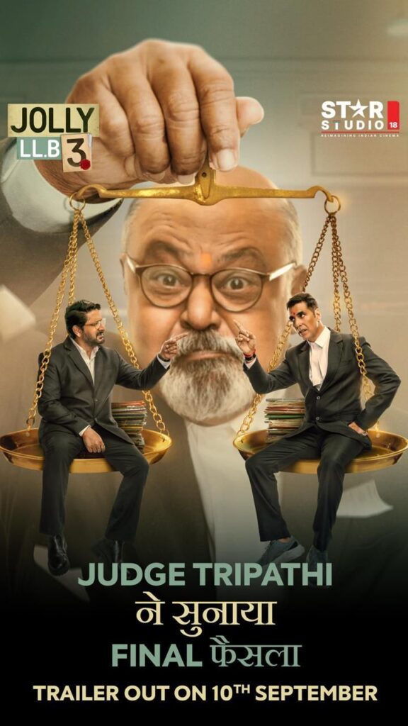 Jolly LLB 3 Trailer Launch in Kanpur and Meerut, Akshay Kumar and Arshad Warsi hug in courtroom scene.
