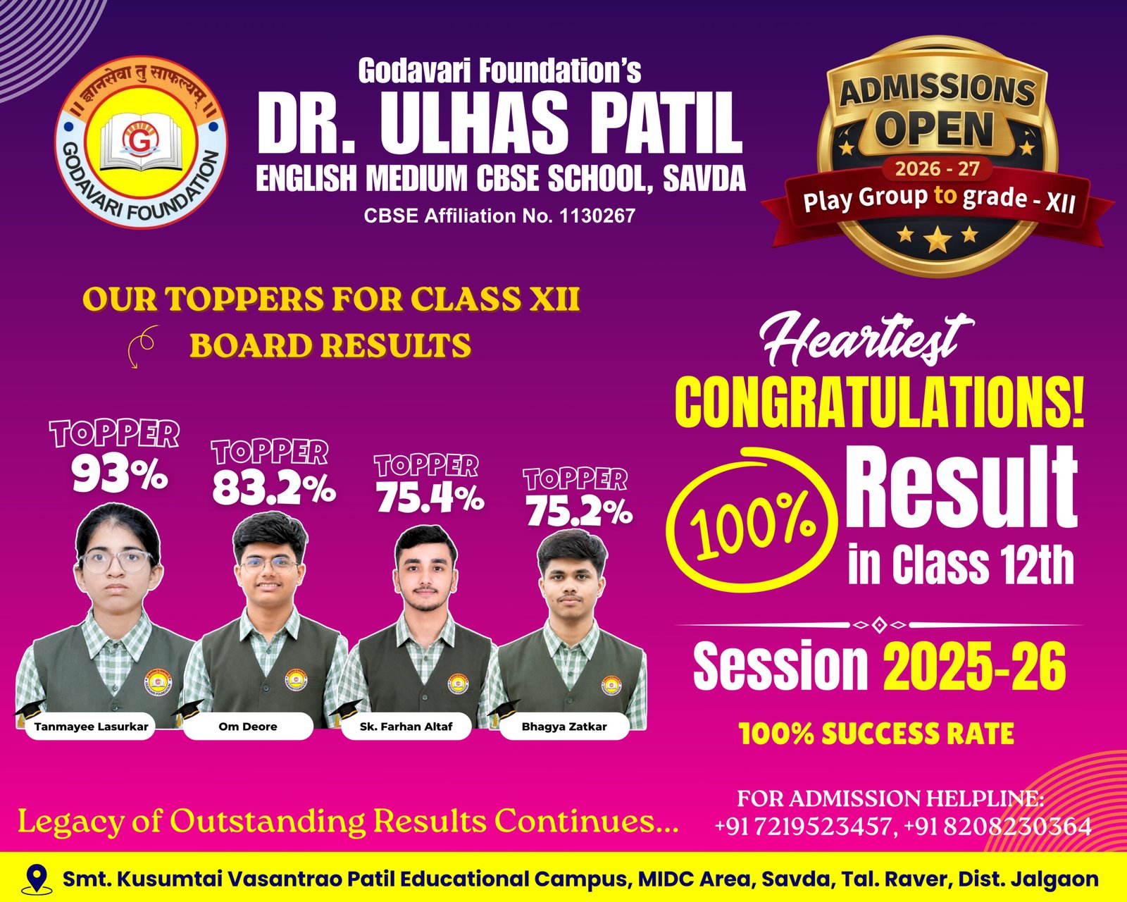 DUPEMS Savda Class 12 Topper Students 2026